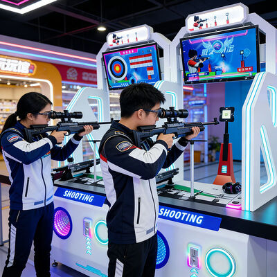 Qualität Infrarot-Doppelspieler-Schießsimulator-Arcade-Spielautomat mit olympischer Schießreplik und verstellbarer Stabilisierungsstütze usine